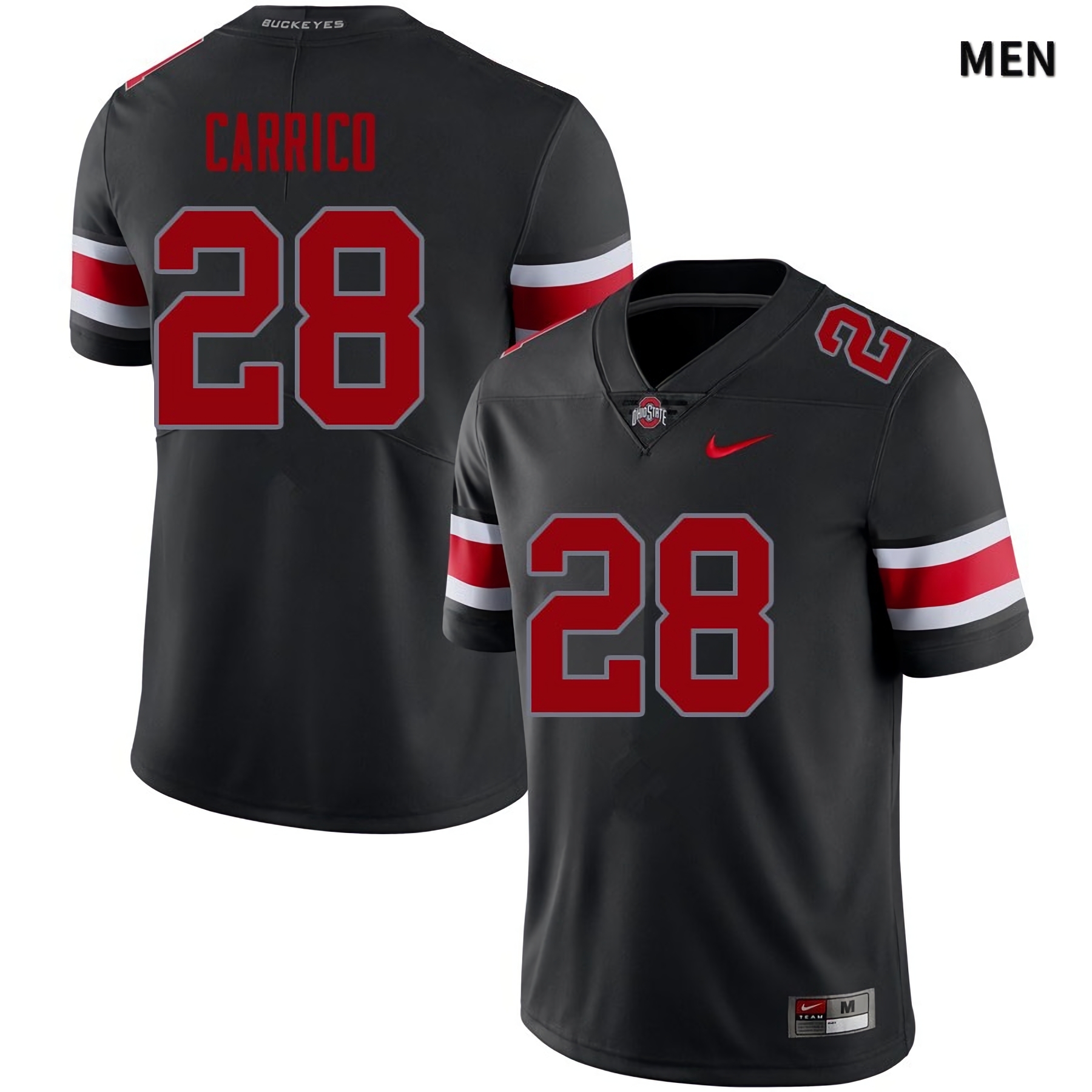 Reid Carrico Ohio State Buckeyes Men's NCAA #28 Black Red Number College Stitched Football Jersey GAY5256GH